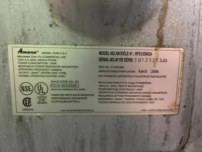 Used Amana Used Amana RFS12SW2A Commercial 1200W Stainless Microwave 120V Restaurant Small Appliances Illinois US | Falcon Restaurant Supply #1375716