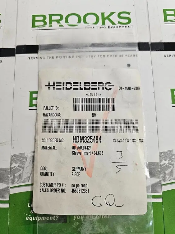 Used HEIDELBERG HDM325494 Parts North Carolina US | BROOKS PRINTING EQUIPMENT #1140390