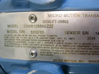 Used Micro Motion 2700 R12 BB AEZZZ Sensors New Hampshire US | Bitter End Trading #1452743