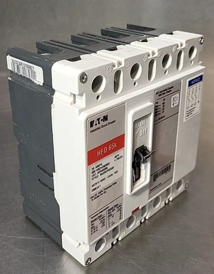 Eaton HFD4020L 20A Circuit Breaker HFD 65K 600V 4 Poles 4F (BIN 4.5.4)