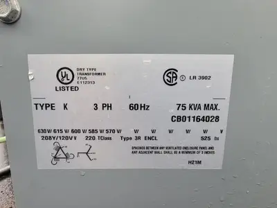 75 kVA Temporary Power Distribution Cart 600V Pri. 208Y/120V Sec.