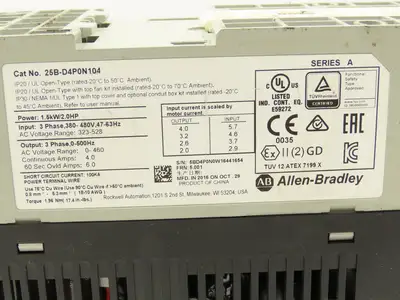 Allen Bradley 25B-D4P0N104 PowerFlex 525 AC Drive 1.5kW 2Hp 380-480V 3ph Ser A
