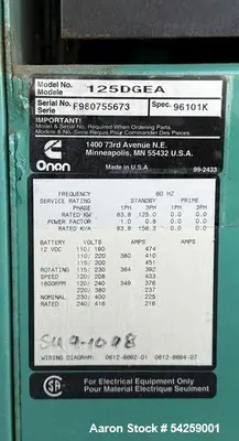 USED ONAN CUMMINS 125DGEA