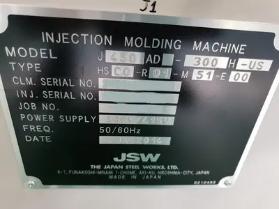 USED 2014 JSW- JAPAN STEEL WORKS JSW  ELECTRIC  J450AD-300H US  "HIGH SPEED"   45O TONS INJECTIO