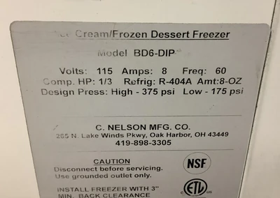 152-0229 Nelson BD6-DIP Ice Cream Dipping Cabinet Self Contained Freezer Chest