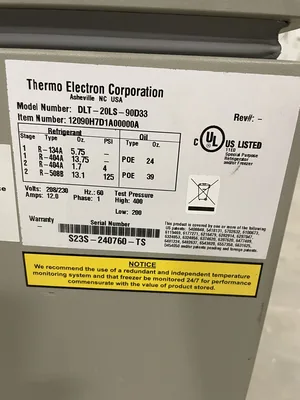 Thermo Harris DLT-20LS-90D33 Ultra-Low Temperature Refrigerator/Freezer -20C