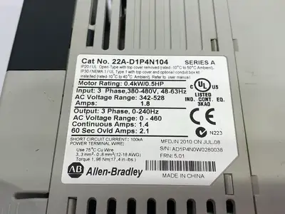 USED ALLEN-BRADLEY SER. A POWERFLEX 4- 0.4 KW (0.5 HP) AC DRIVE