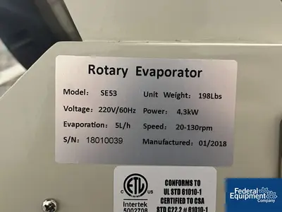USED Across International Across International 20 Liter Solventvap Rotary Evaporator, SE53