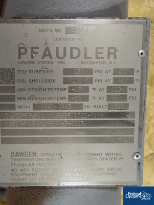 USED Pfaudler 3 Sq Sq Pfaudler Heat Exchanger, C/S, 150/150#