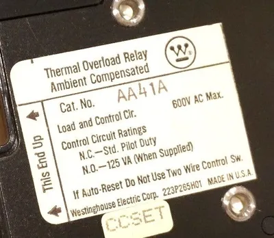 NEW WESTINGHOUSE AA41A OVERLOAD RELAY FOR A200 STARTER HOUSING SIZE 4, 1 POLE
