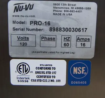142-1165 NU-VU Insulated Hot Food Proofer Holding Cabinet