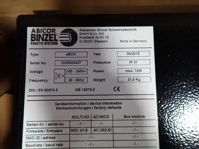 Used 2018 ABICOR BINZEL EBOX 881.3304 Electrical Boxes Ohio US | HGR 24 #728250