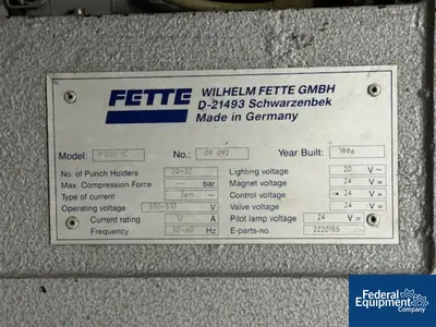 USED Fette Fette 1200IC Rotary Tablet Press