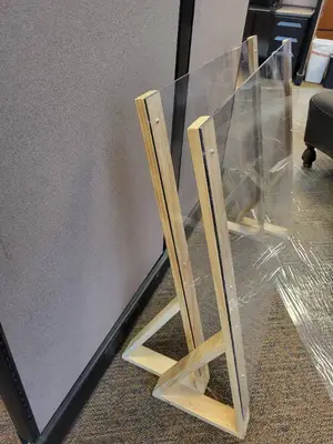 Two Plexiglass Sneeze Guards 42x36 & 36x36 on Wood Stands