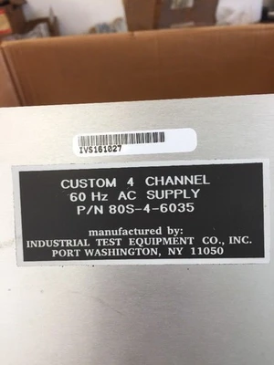 INDUSTRIAL TEST EQUIPMENT 80S-4-6035 CUSTOM 4 CHANNEL AC SUPPLY