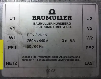 BAUMULLER NURNBERG BFN3-1-16 FILTER BFN 3-1-16 250/440V 3x16A Loc.1A