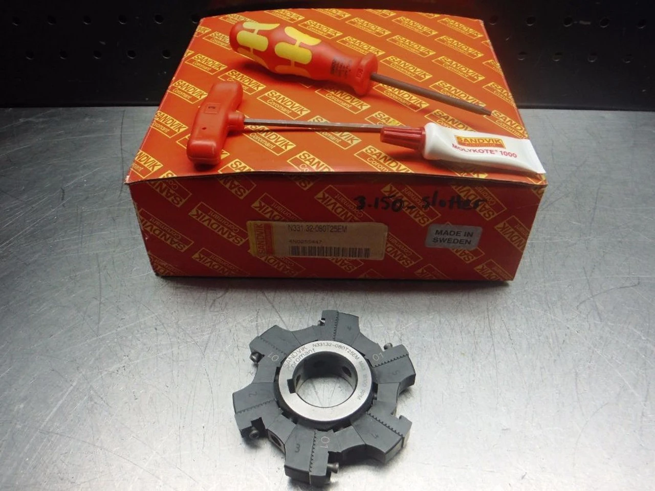 Sandvik 3.15" Slot Milling Cutter 1" Arbor 0.394"-.472" N331.32-080T25EM (LOC30)