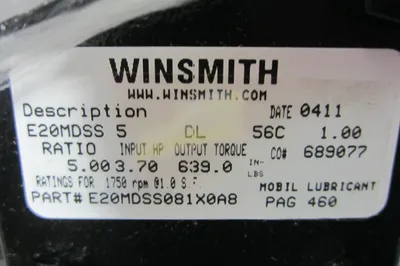 NEW WINSMITH E20MDSS081X0A8 SPEED REDUCER 1750 R.P.M.