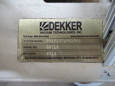 USED 2014 DEKKER VACUUM TEHCNOLOGIES PUMPS RML010T1-01-AS