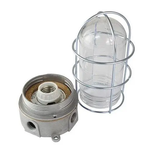 Light Fixture with Junction Box, Glass Globe, and Wire Guard