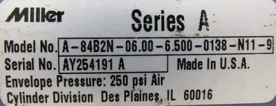 NEW MILLER A-84B2N-06.00-6.500-0138-N11-9 AIR CYLINDER A84B2N060065000138N119