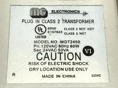 USED MG ELECTRONICS TRANSFORMER CLASS 2 24VAC