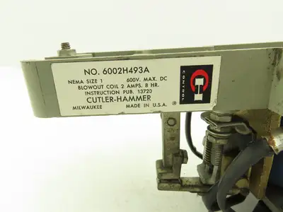 Cutler Hammer 6002 H493A Mill Type DC Contactor 600V DC 2 Pole 2A Coil Size 1