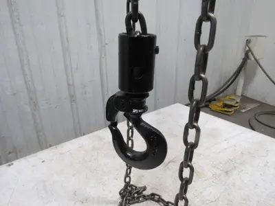 CM Cyclone Model M 1 Ton Manual Chain Fall Hoist 8' Lift w/Load Limiter Tested