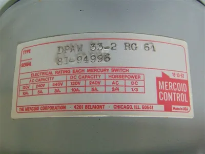 Mercoid Control DPAW 33-2 RG 64 Differential Pressure Switch 0-30 PSID New NIB
