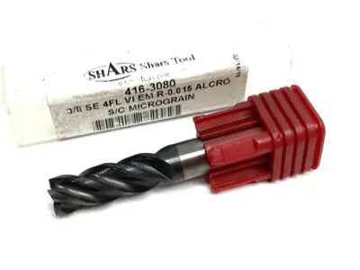 USED SHARS TOOL SQUARE END MILL 3/8" 4-FLUTE VI EM 0.015 ALCRO