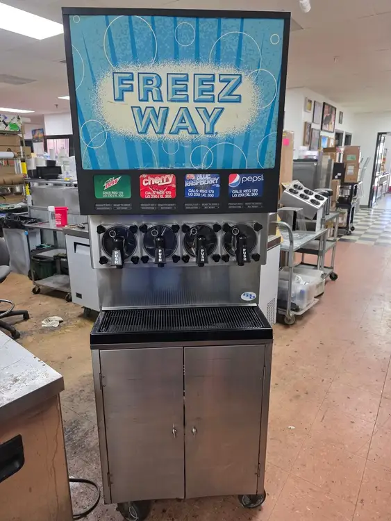 Used FBD MFG Used 26" FBD 774 Four Barrel Frozen Carbonated Beverage Dispenser 230V As Is Slushie Machines Illinois US | Falcon Restaurant Supply #1375159