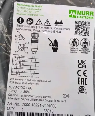 MURR ELEKTRONIK 7000-13221-3491000 Female Conductor Cable Assy Loc5E20