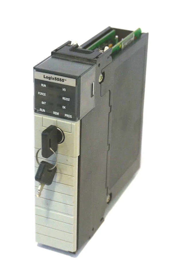 USED ALLEN BRADLEY 1756-L55/A PROCESSOR REV. E01 W/ 1756-M14 MEMORY SER. A 1756L55