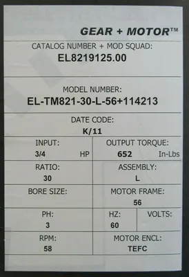 NEW LEESON EL8219125.00 GEARMOTOR 30:1 3/4HP EL-TM821-30-L-56+114213 114213.00
