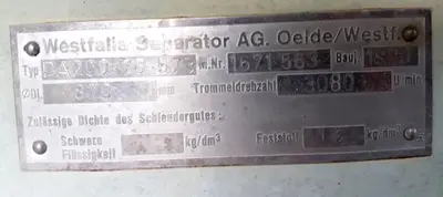 Westfalia DA 200-76-573 nozzle centrifuge, 316SS.