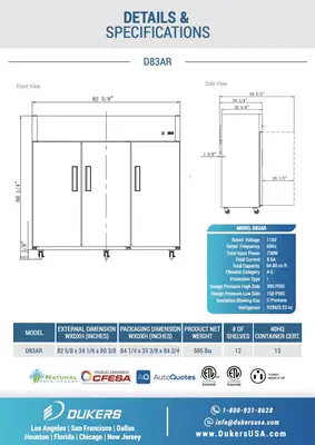 New | in-Stock Dukers New Dukers D83AR Stainless Steel Commercial Solid 3-Door Top Mount Reach-in Refrigerator Refrigerators Illinois US | Falcon Restaurant Supply #1376322