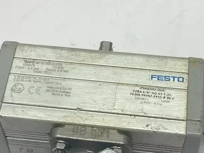 VZBA-1/4"-GG-63-T-22-F0304-V4V4T-PP15-R-90-C, 1809651 | Festo VZBA-1/4"-GG-63-T-22-F0304-V4V4T-PP15-R-90-C Ball Actuator Unit 1809651 - Used