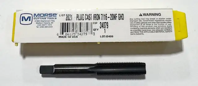 Morse 7/16"-20 NF HSS Straight Flute Tap 4 Flute GH3 Plug Tap USA Made