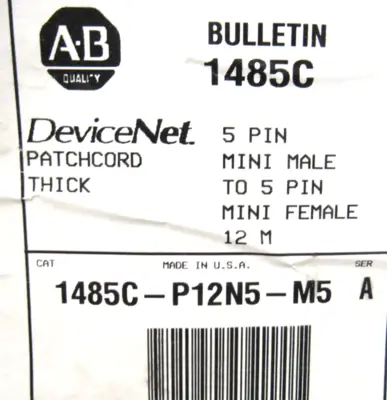 ALLEN BRADLEY 1485C-P12N5-M5 PATCHCORD SER.A 1485CP12N5M5 NEW SURPLUS