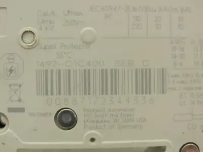 Allen Bradley 1492-D1C400 Mini Circuit Breaker 40A 1-Pole 220V Ser D Lot of 2