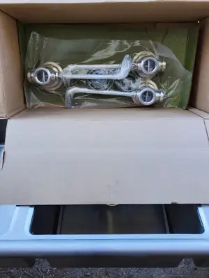 Winholt 10'  3 Comp. Sink w/  2 DRBD & 2 Shelves.  New Encore Fixtures & Drains