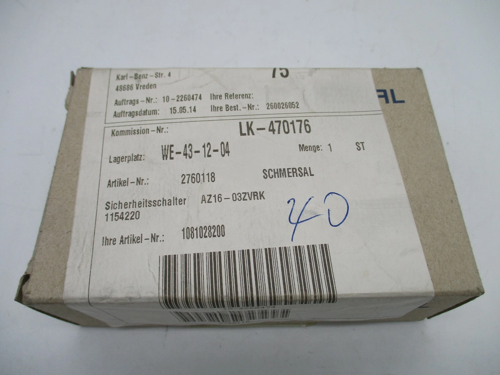 Schmersal AZ-16-03ZVKRK-M16 New, open box Safety Switch