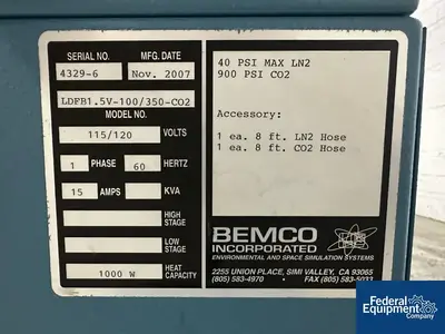 USED Bemco Inc. Bemco Inc CO2 / LN2 Chamber, Model LDFB1.5V-100