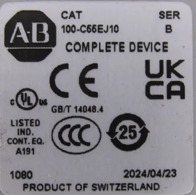 ALLEN BRADLEY 100-C55EJ10 CONTACTOR SER.B 100C55EJ10 (NEW SURPLUS)