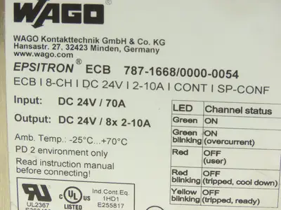 Wago 787-1668/0000-0054 Epsitron ECB 8-Channel Electronic Circuit Breaker