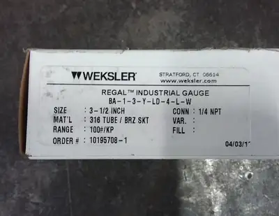 NEW WEKSLER INSTRUMENTS BA-1-3-Y-LD-4-L-W