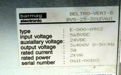 USED BARMAG ELECTRONIC E-000-0902 BELTRO-VERT-D BVS–25-301ZV611 E0000902