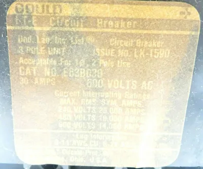 NEW GOULD E63B030 CIRCUIT BREAKER 3 POLE 30AMP 600V