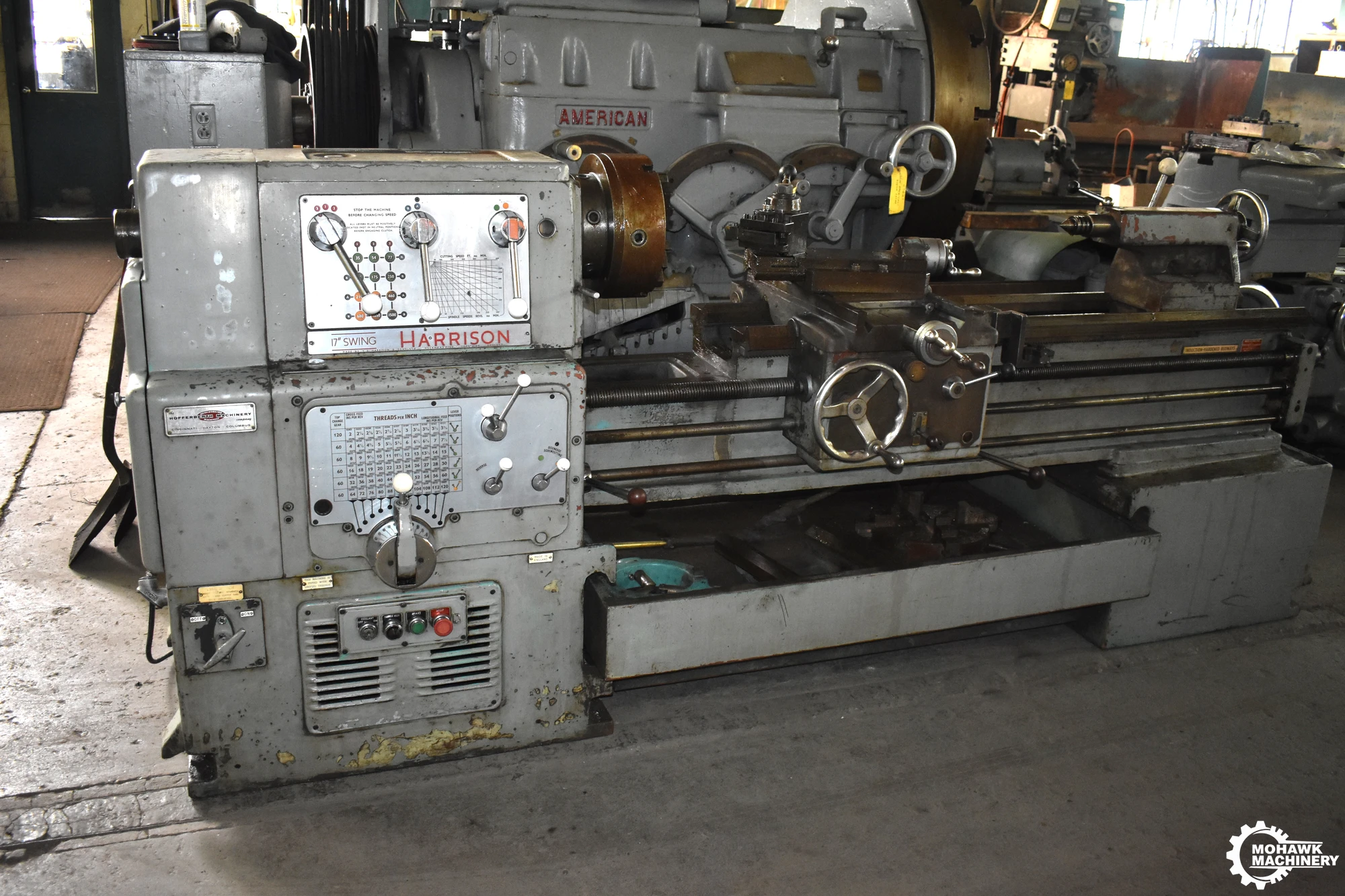 17/26" X 58" HARRISON “17” GEARED HEAD GAP-BED ENGINE LATHE w/(2) CHUCKS - STEADY REST