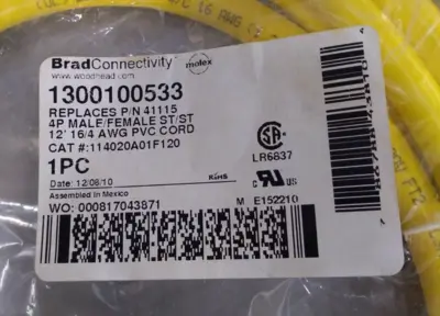 Brad Harrison 114020A01F120 Yellow cordset cable Loc5D28